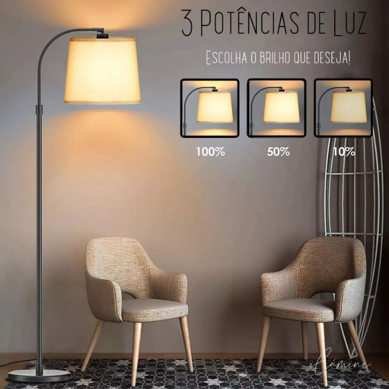 Luminária de Chão  Dimerizável com 3 Níveis de Iluminação - Ilúmine Decor