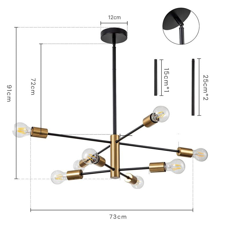 Lustre Para Sala de Jantar Moderno Preto com Dourado - Ilúmine Decor