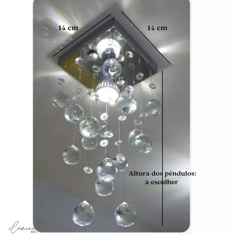 Lustre de Teto Cristal Gotas de Água Inox - Ilúmine Decor