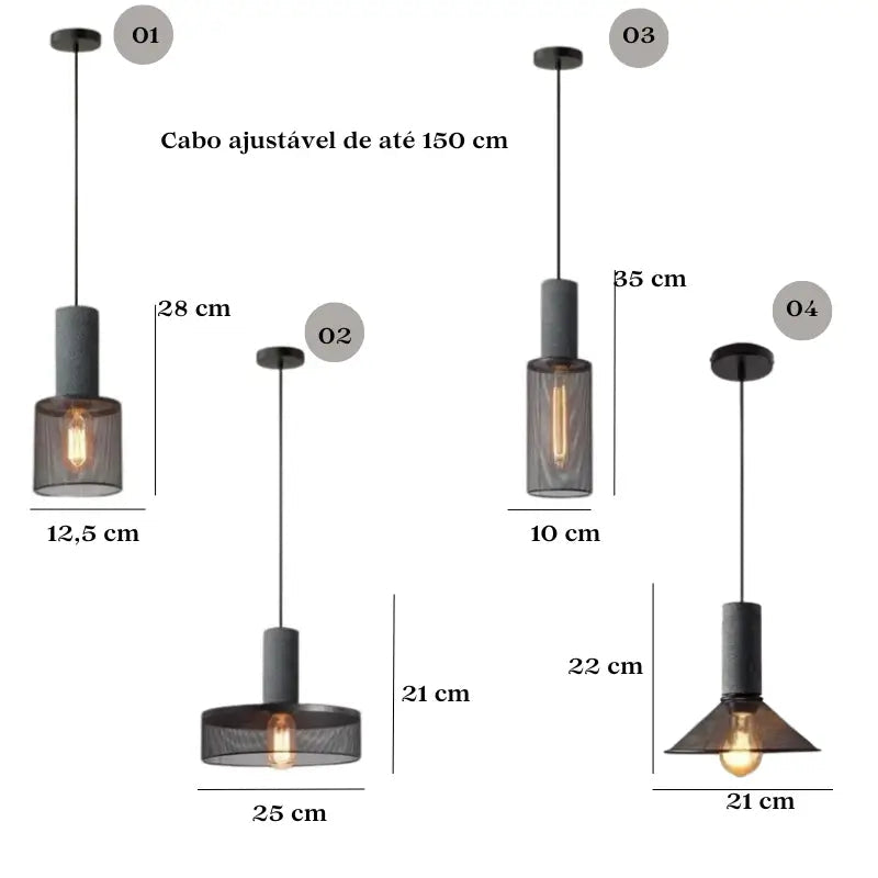 Pendente de Teto Cimento Queimado e Tela de Ferro - Ilúmine Decor
