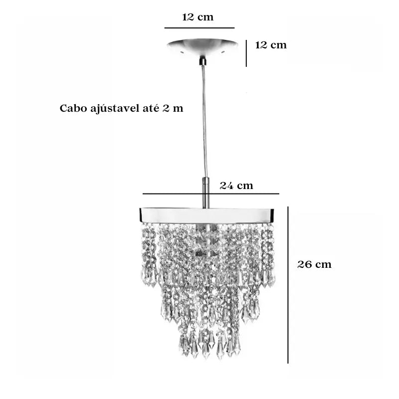 Pendente de Teto em Cristal Ajustável com Fio Deslocável -  Ilúmine Decor