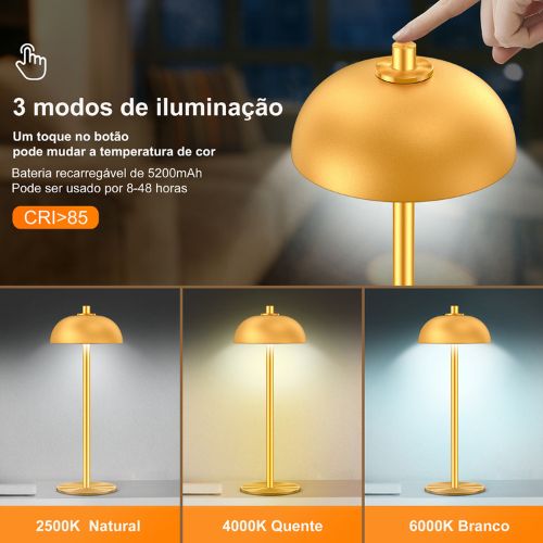 Luminária de Mesa Sem Fio com Proteção IP54 - Ilúmine Decor