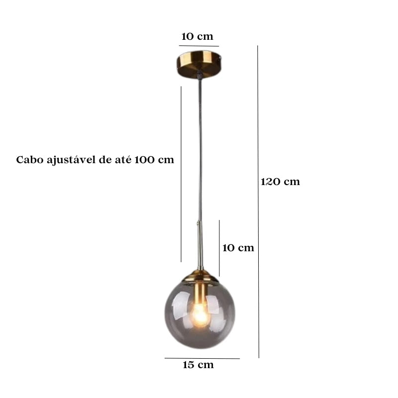 Luminária de Teto Pendente Nórdico Metal e Vidro - Ilúmine Decor